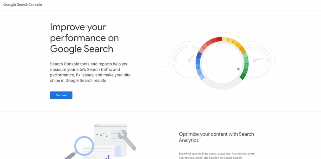 Google Search Console aloitussivu